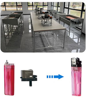 19-Flint-Lighter-Assembly-Line-to-Install-Finished-Lighter-Head-to-Flame-Adjusted-Semi-Finished-Lighter-Body-and-Snap-Flame-Plate-onto-Face-Valve-b.jpg