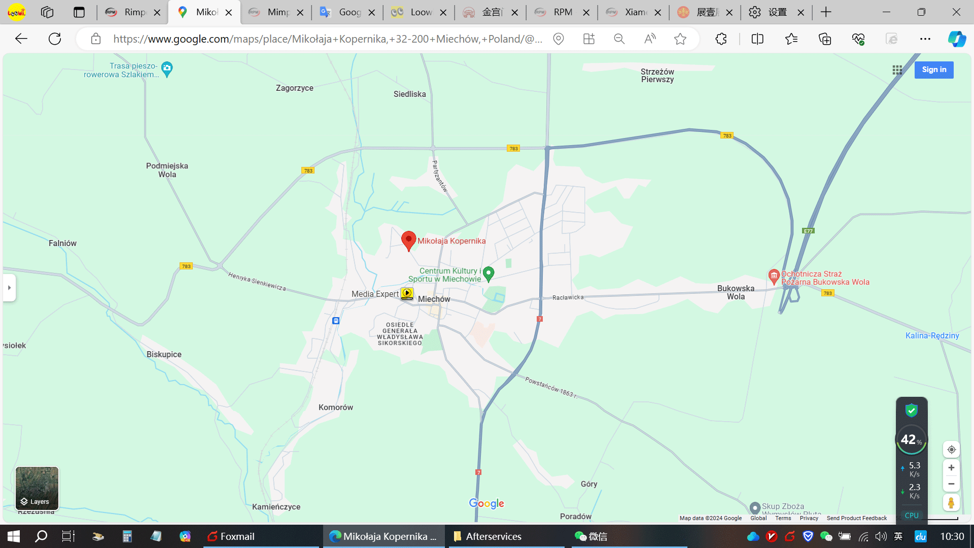 "ZPTS" Stano is flashing in Miechow city map.